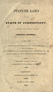 Cover of Acts and laws, passed by the General Court or Assembly of His Majesty's English colony of Connecticut, in New-England, in America