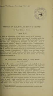 Cover of Studies in palaeopathology in Egypt