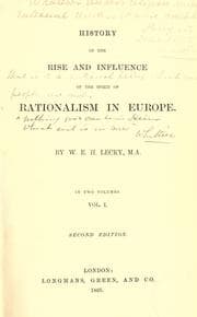 Cover of History of the rise and influence of the spirit of rationalism in Europe